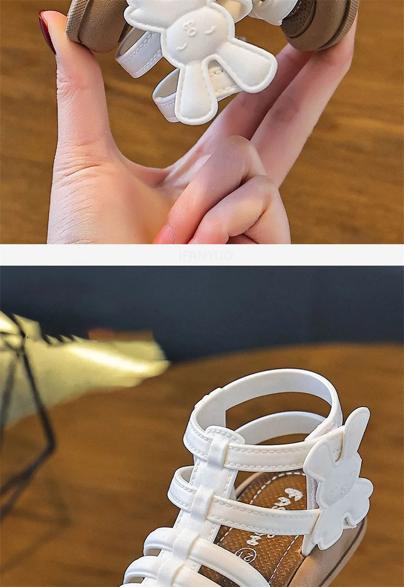 2025 New Children Sandals Girls Kids Roman Sandal Summer Soft Flat Heels High-top Beach Princess Fashion Cartoon Shoes Side Zip