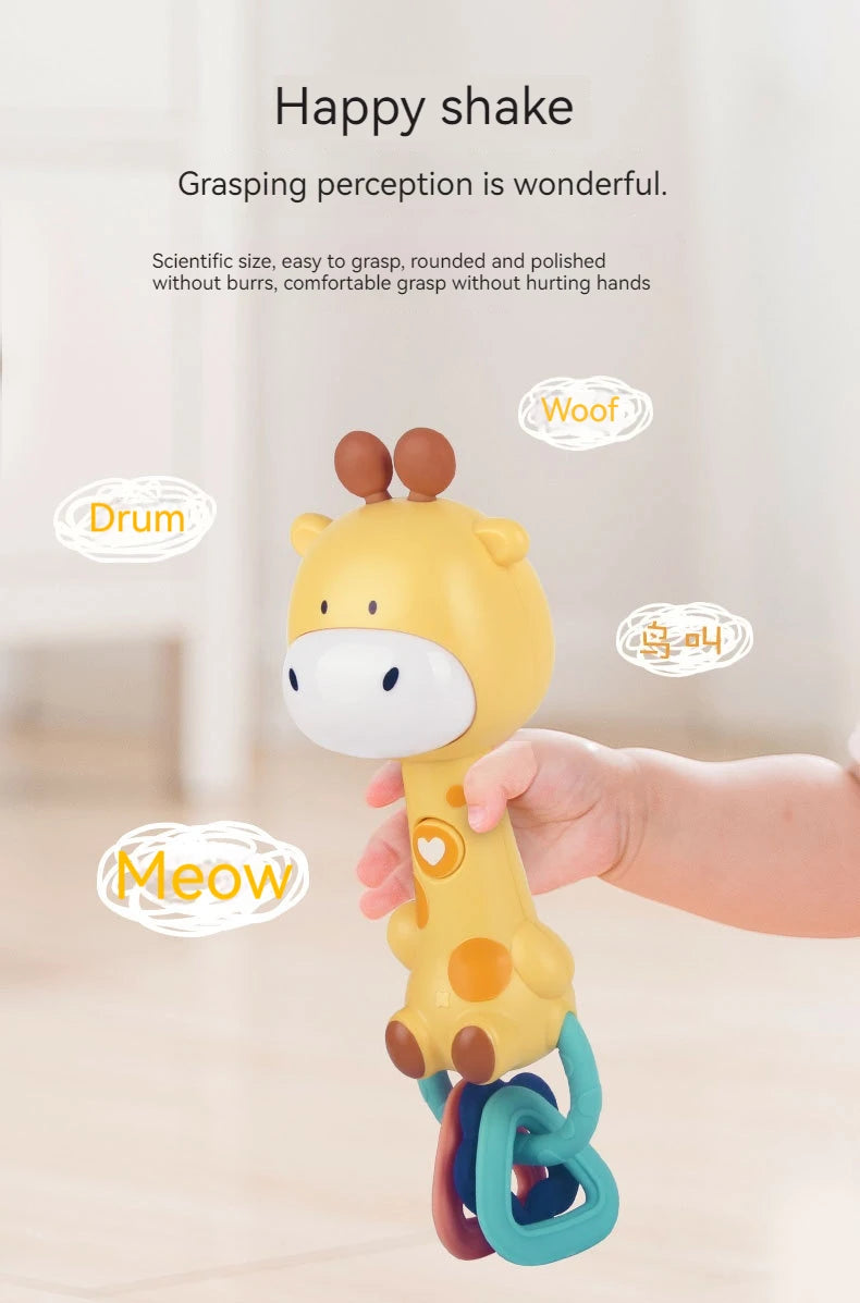 Baby Musical Rattle Toy-Light-Up Teether & Sensory Chew, BPA-Free Soft Rubber, Baby Shower & 1st Birthday Gift for 6-18 Months