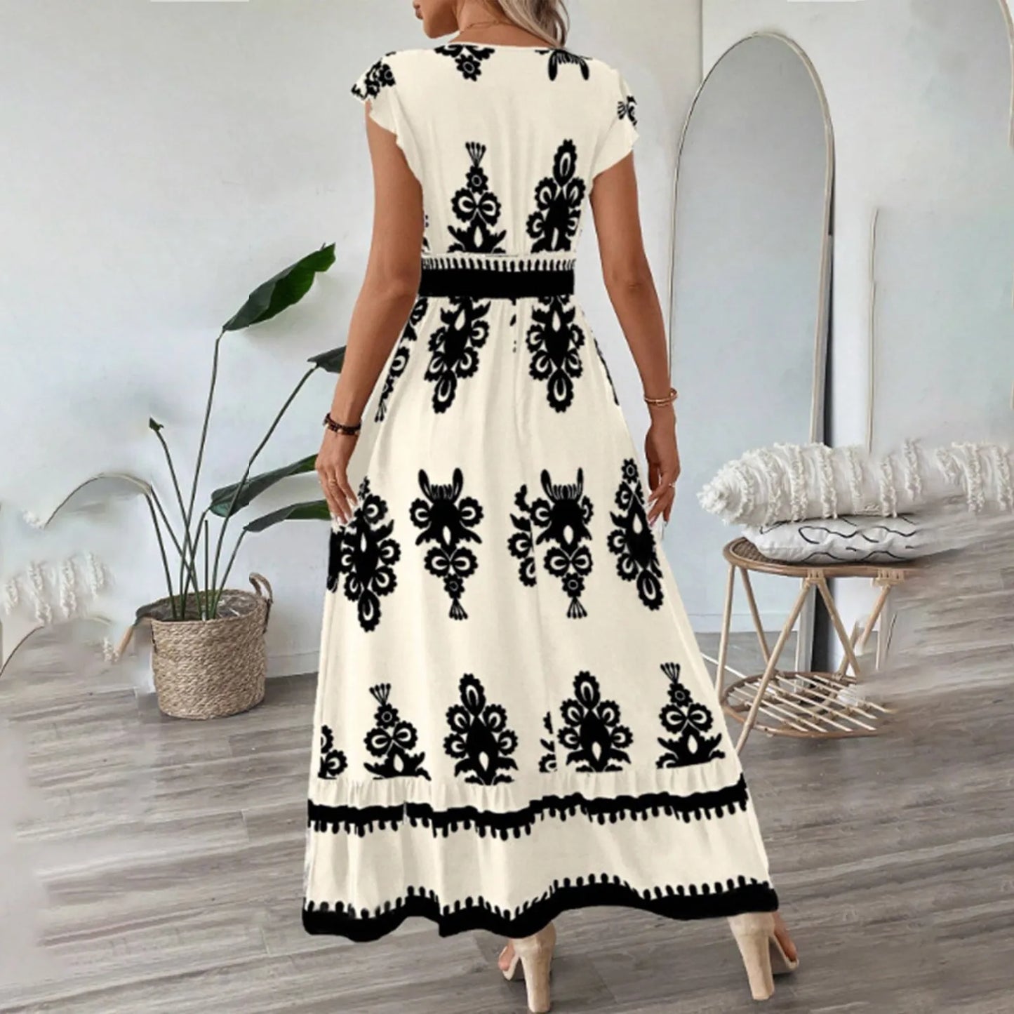 Fashion Sleeveless Maxi Boho Dress Women 2025 Summer Print Waist Bohemian Elegant Short Sleeve Dresses For Women Robe Femme