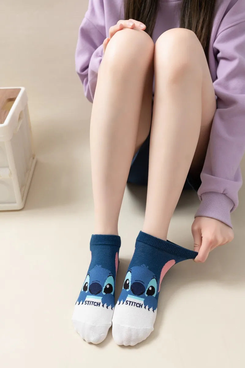 5pairs/set Disney Mickey Mouse Short Woman Socks Anime Donald Sweat Summer Cotton Girl Women's Boat Socks Ankle Low Female Sock