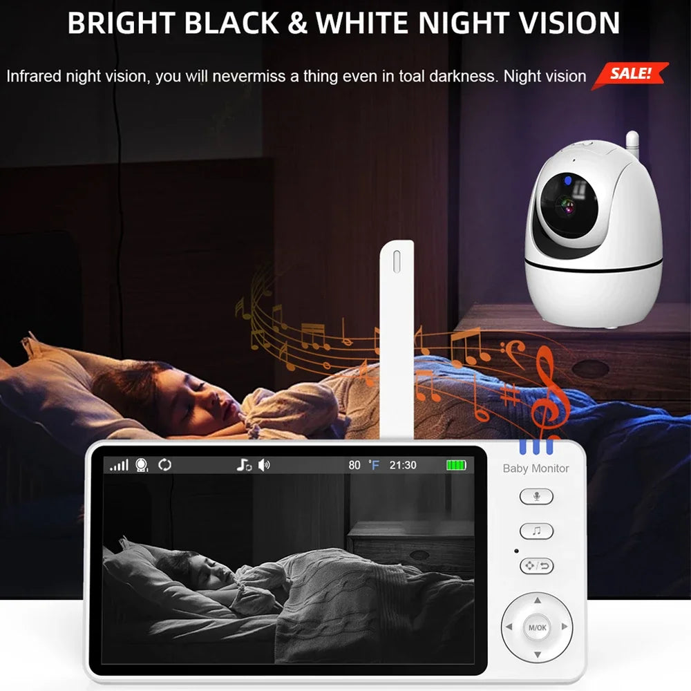 5Inch Video Baby Monitor With Pan Tilt  Surveillance Camera Two Way Audio Night Vision Intercom Auto IPS Screen Nanny with Stand