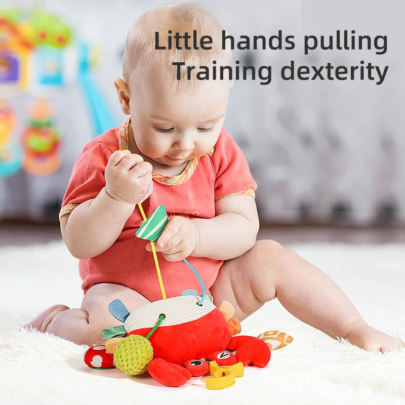 Silicone Crab Pull String Baby Teething Toy, Enhances Color Recognition, Hand-Eye Coordination, and Motor Skill, Birthday Gift