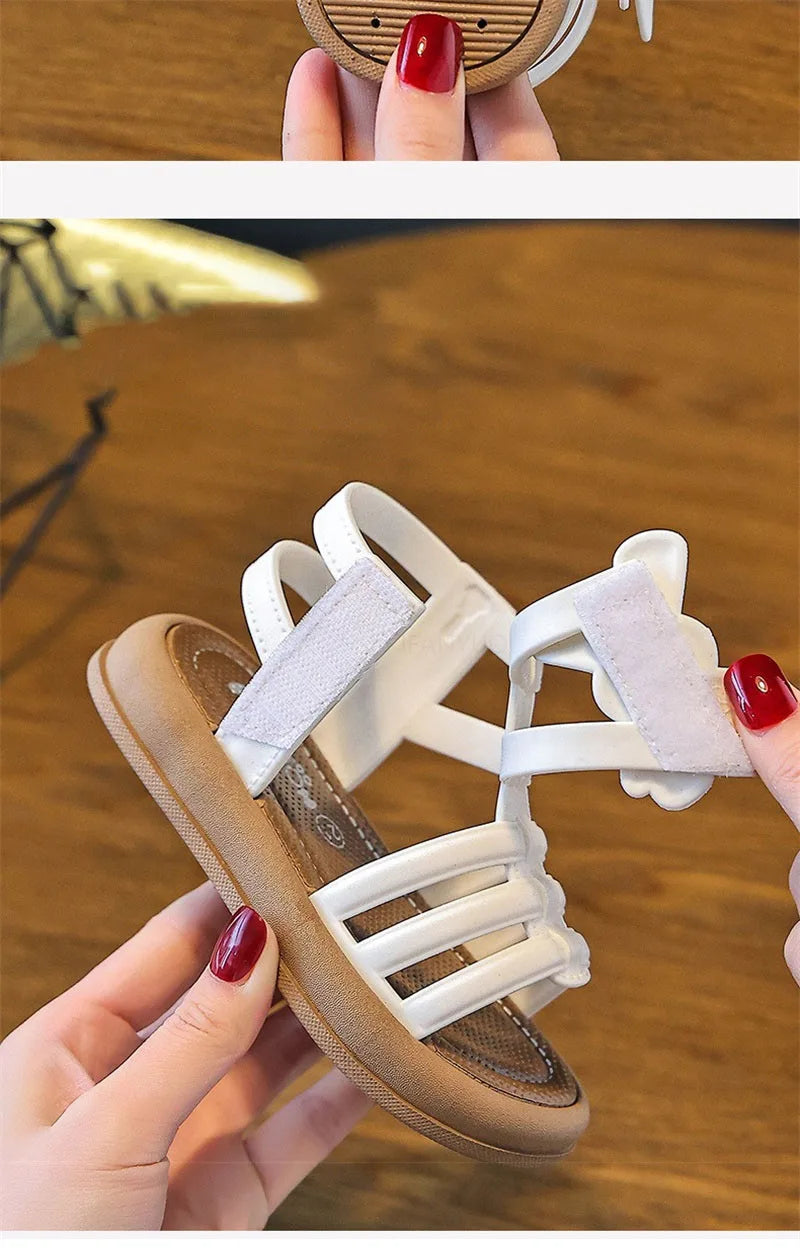 2025 New Children Sandals Girls Kids Roman Sandal Summer Soft Flat Heels High-top Beach Princess Fashion Cartoon Shoes Side Zip