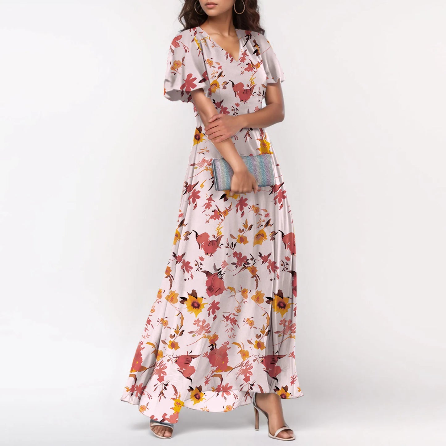 2025 Summer Dresses For Women Casual Short Sleeve Maxi Dresses Cute Floral Maxi Dress Evening Party Wedding Guest Dresses