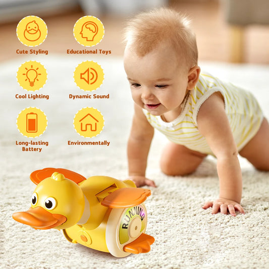 Baby Kids Toys 18 M+, Rechargeable Duck Crawling Toy With Light & Music, Increase Baby Tummy Time, Crawl Toy, Sensory Activity