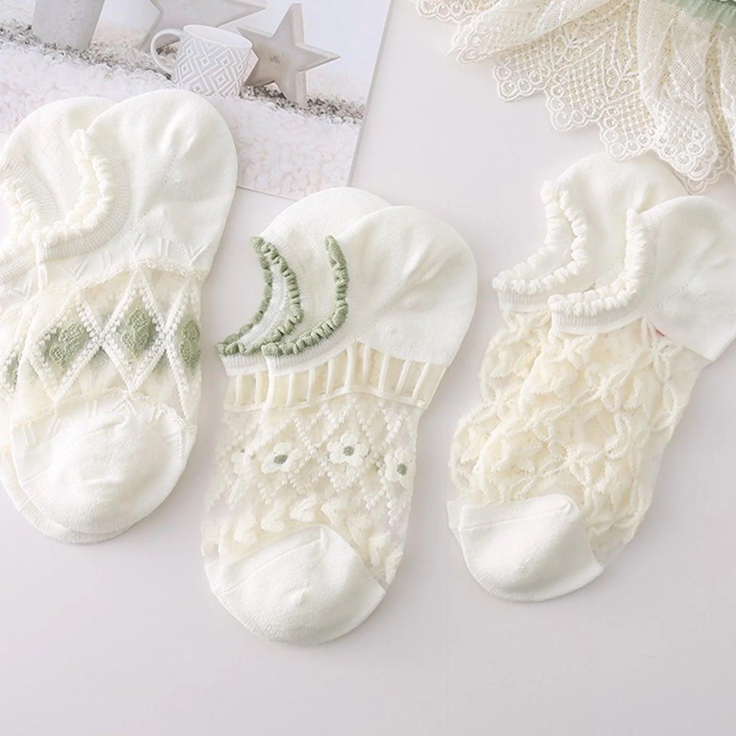 8 Pairs Women's Low Cut Ankle Socks Short Shallow Breathable Mesh Design Socks for Women Slipper Socks MIAO-US