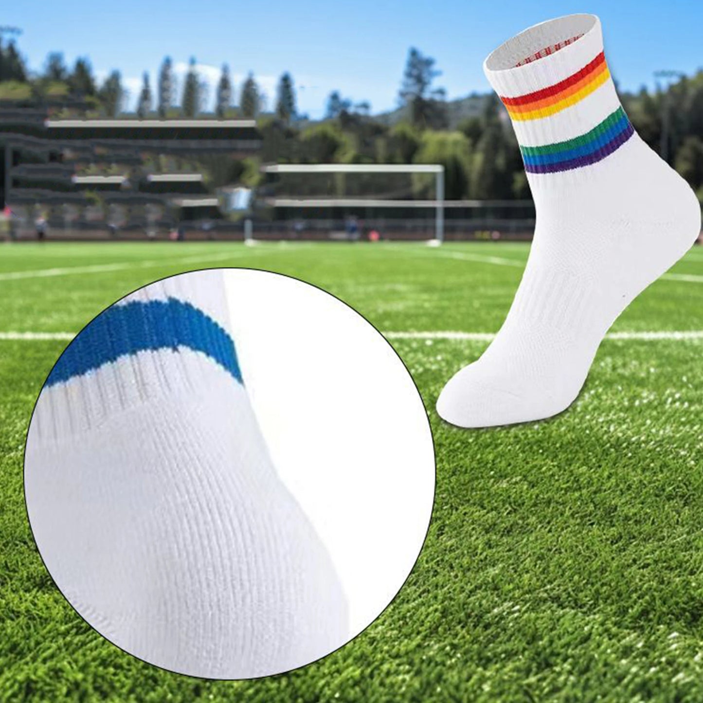 Colorful Compression Socks for Men Women Breathable Moisture-Wicking Athletic Socks with Rainbow Stripes Outdoor Sports Ankle
