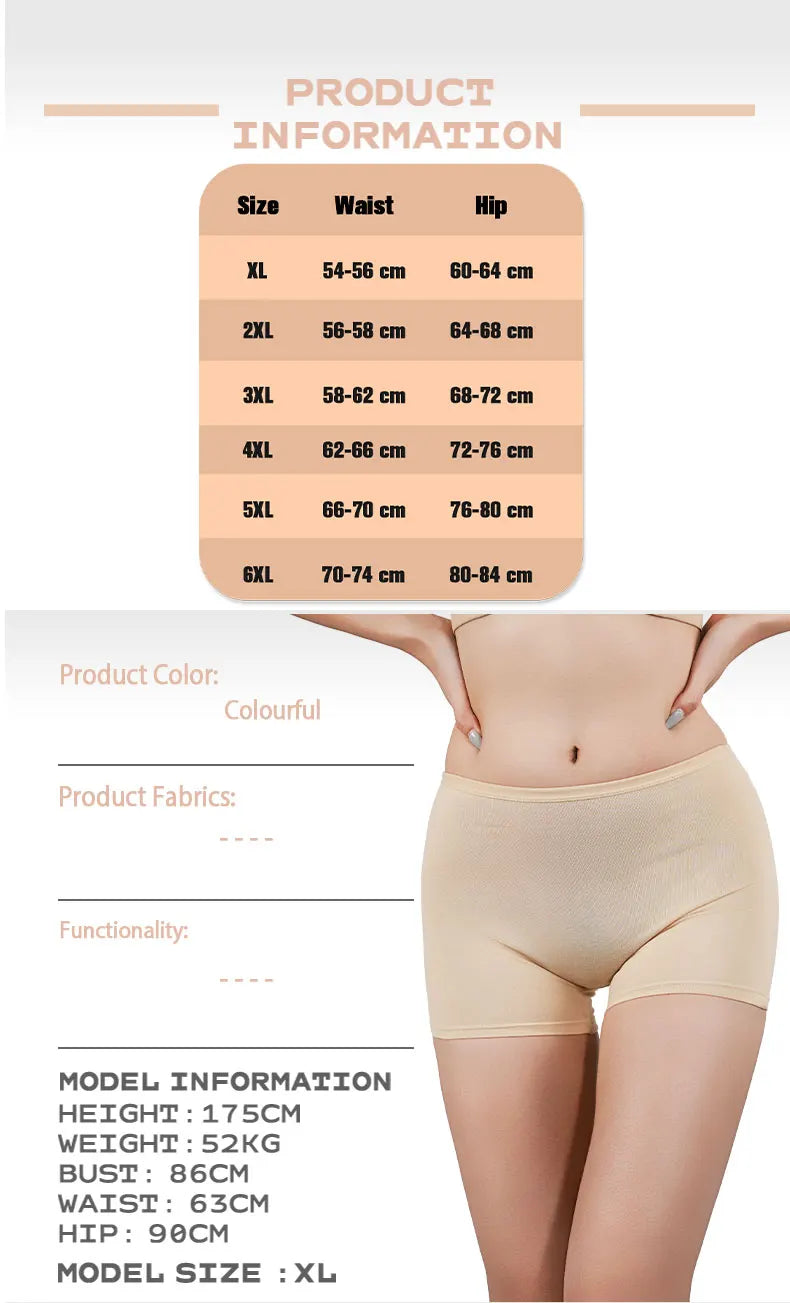 1pc Womens Cotton Safety Shorts Black Soft Four Corner Panties Comfy Fit Girls Under Skirt Anti Emptied Short Pants Large Size