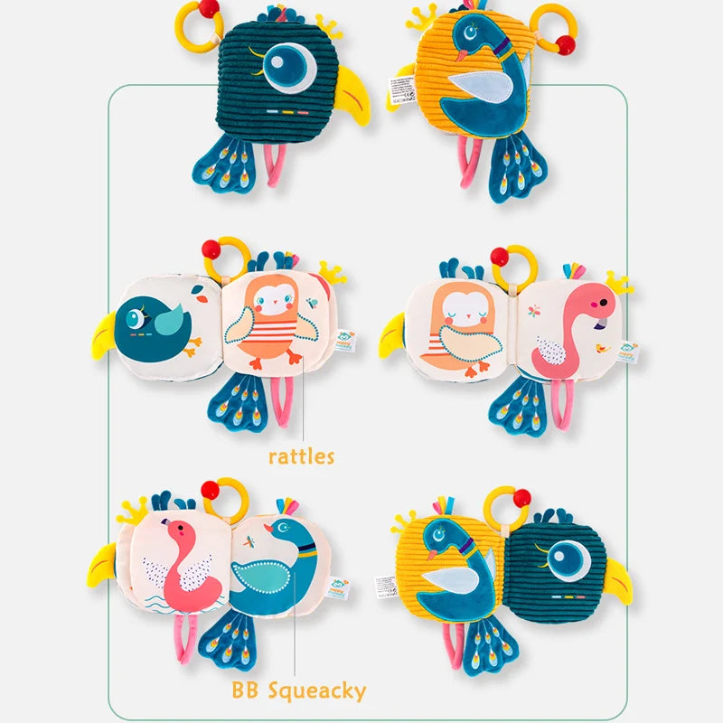 Cloth Belted Hanging Toy With Feather Animal Cloth Book Early Education Toy Montessori Educational Toy