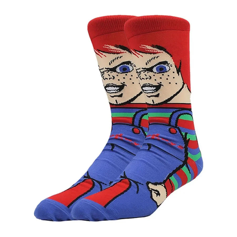 10/20Pairs random color Cartoon Anime Socks for Men Women Chucky Hip Hop Street Fashion Novelty Funny Casual Crew Socks