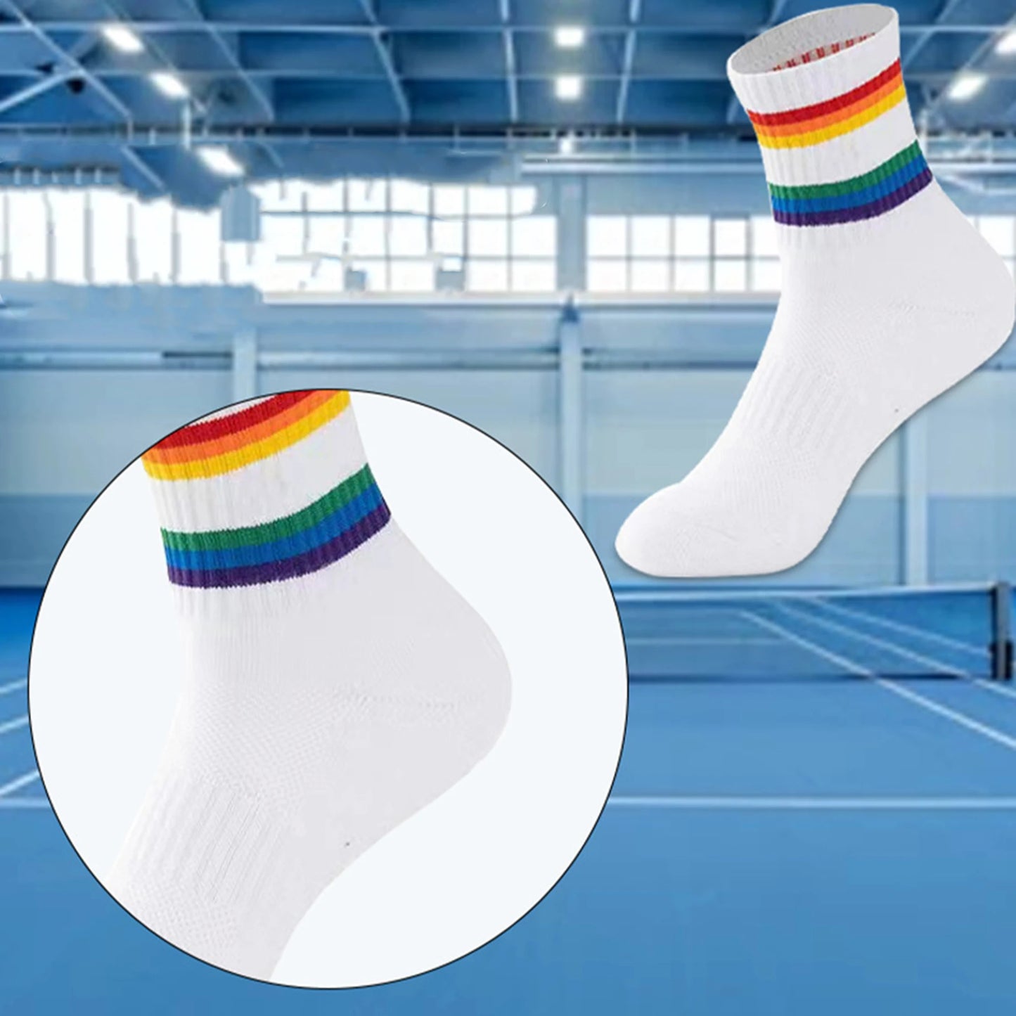 Colorful Compression Socks for Men Women Breathable Moisture-Wicking Athletic Socks with Rainbow Stripes Outdoor Sports Ankle