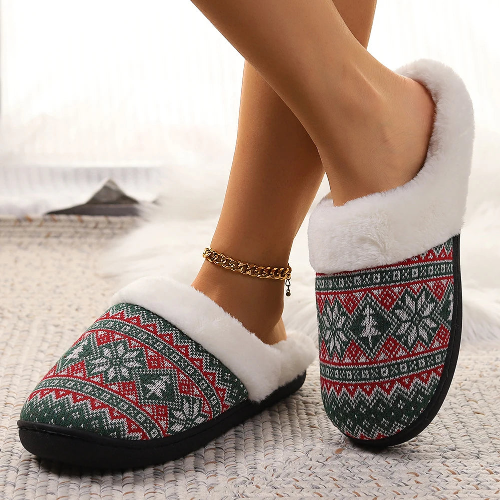 Christmas Plush Indoor Slippers Non-Slip Cute Bedroom Slides Soft Fluffy Cartoon Slippers House Slippers for Men Women