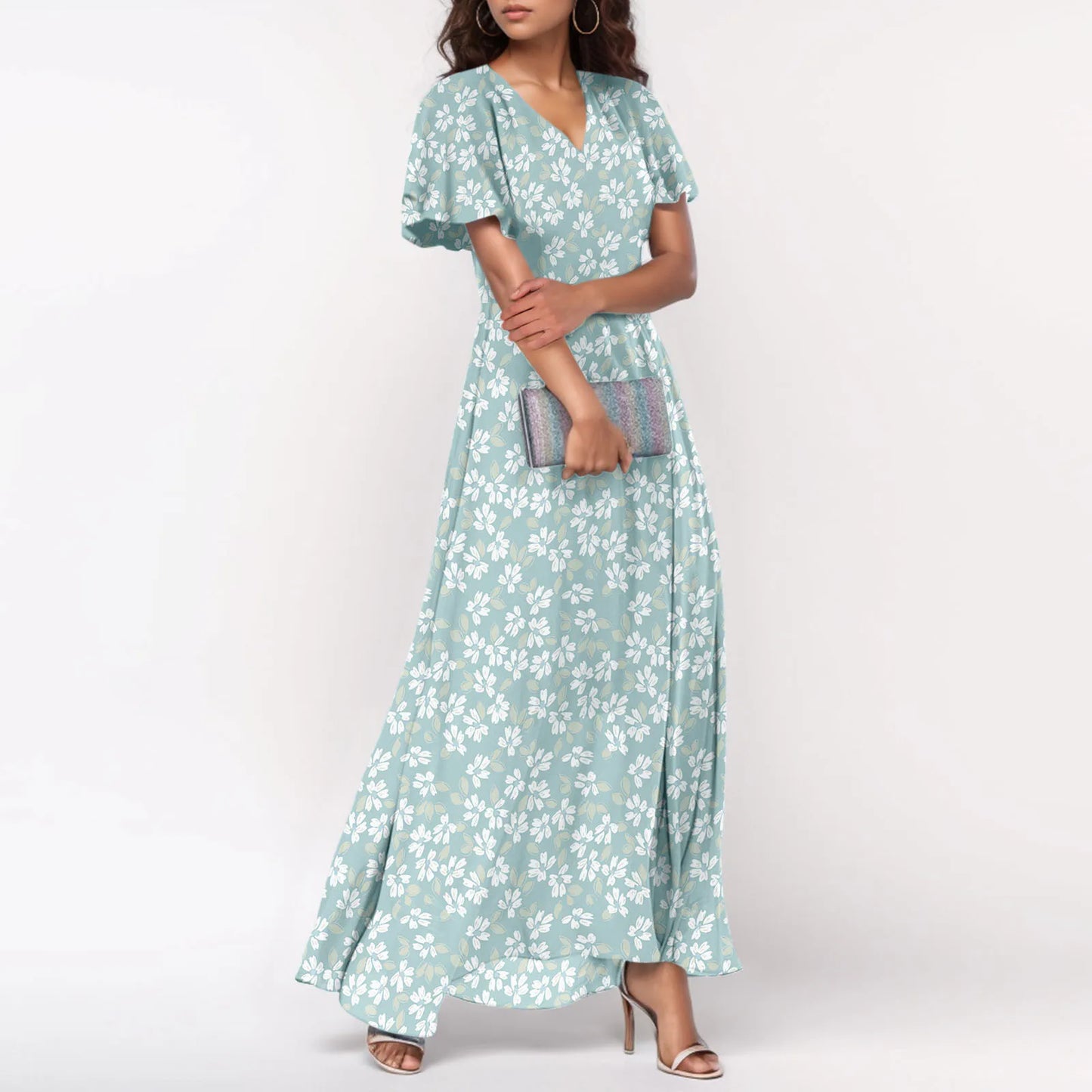 2025 Summer Dresses For Women Casual Short Sleeve Maxi Dresses Cute Floral Maxi Dress Evening Party Wedding Guest Dresses