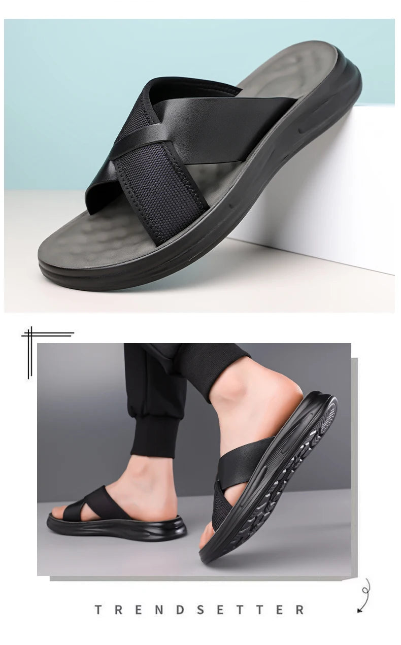 Summer New Designer Slippers for Men Solid Color Fashion Casual Anti-slip Wear-resistant Beach Shoes Male Outwear Flip Flop Man