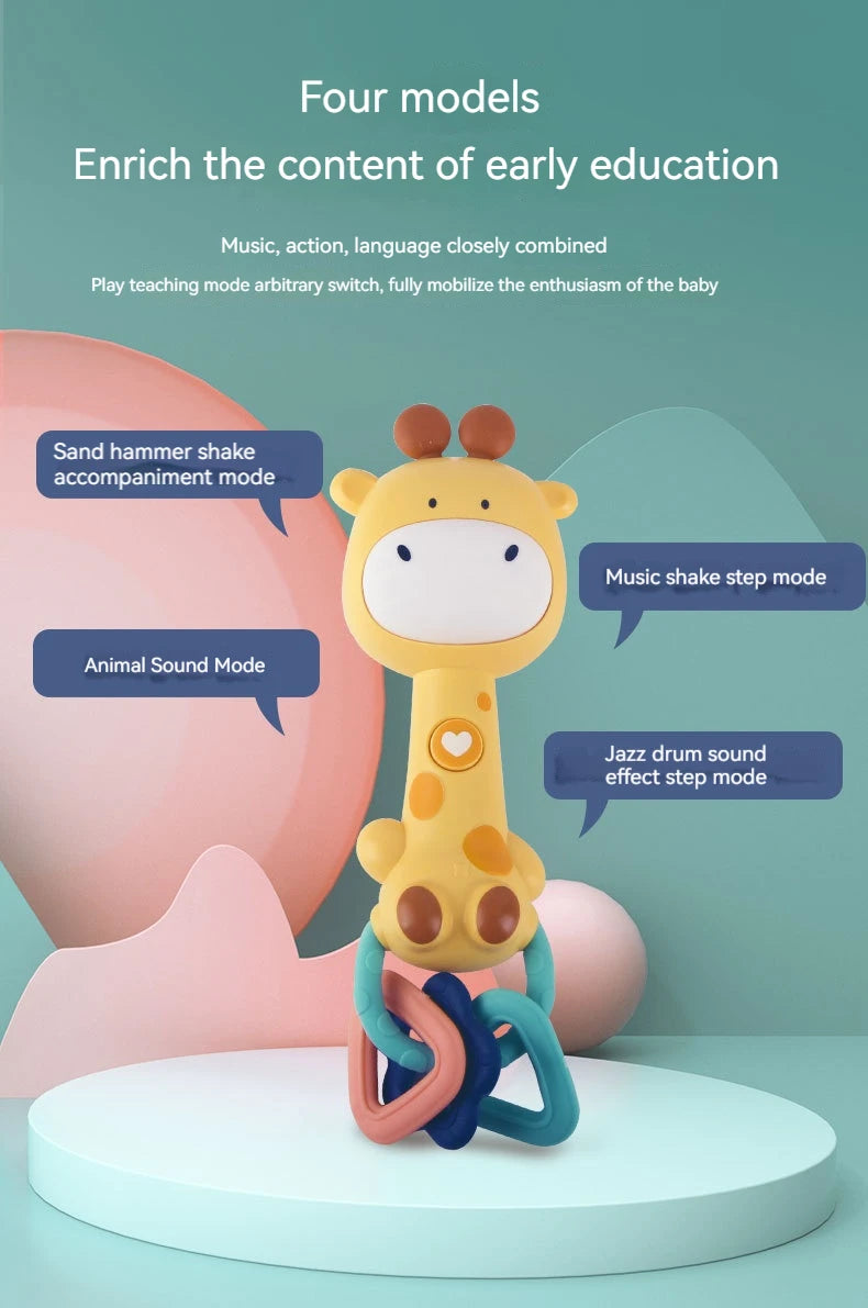 Baby Musical Rattle Toy-Light-Up Teether & Sensory Chew, BPA-Free Soft Rubber, Baby Shower & 1st Birthday Gift for 6-18 Months