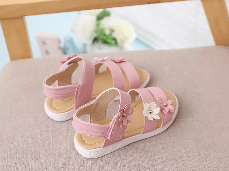 2024 Summer New Girls Sandals Kids Floral Sandals with 3 Flowers Princess Sweet for Wedding Party Dress Shoes Kids Sandals 21-36