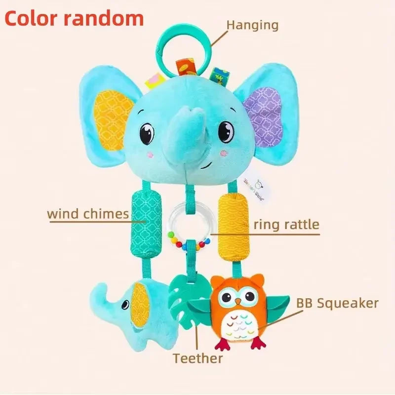 Crib Hanging Rattles Toys Baby Toys Cartoon Animal Spiral Hanging Toy with Ringing Bell Stroller Car Toys for Infant Newborn