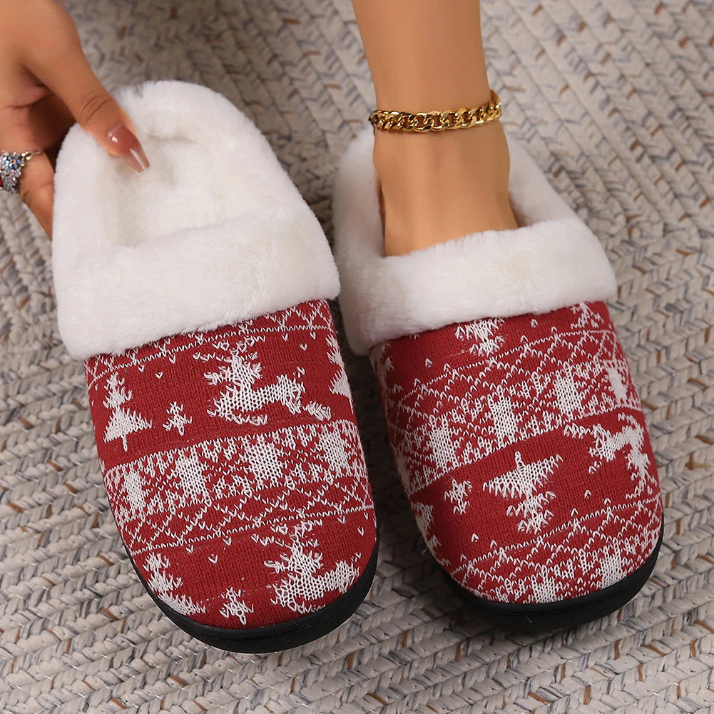 Christmas Plush Indoor Slippers Non-Slip Cute Bedroom Slides Soft Fluffy Cartoon Slippers House Slippers for Men Women