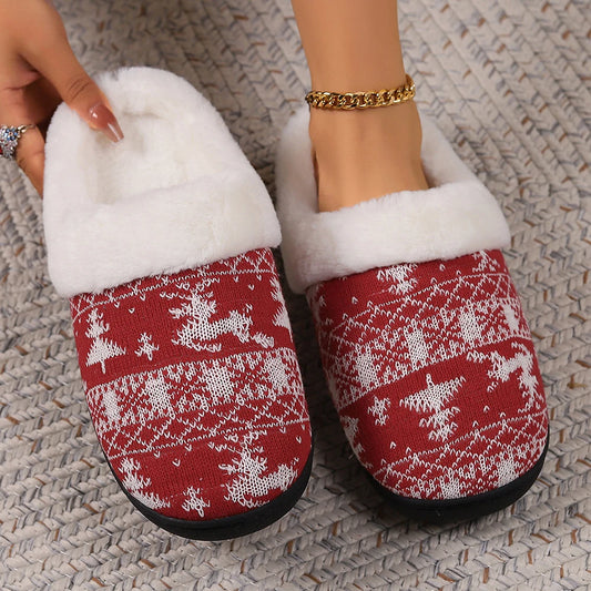 Christmas Plush Indoor Slippers Non-Slip Cute Bedroom Slides Soft Fluffy Cartoon Slippers House Slippers for Men Women
