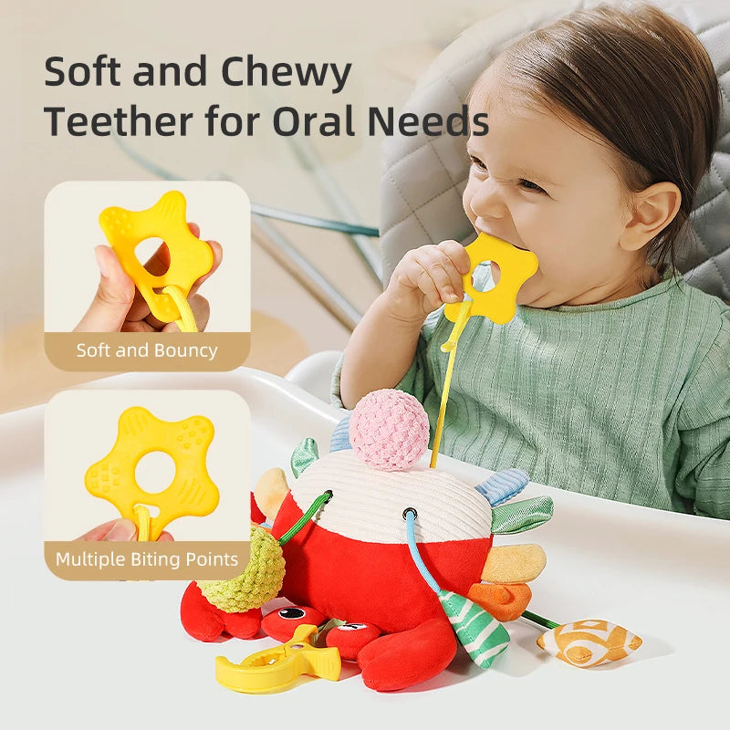 Silicone Crab Pull String Baby Teething Toy, Enhances Color Recognition, Hand-Eye Coordination, and Motor Skill, Birthday Gift