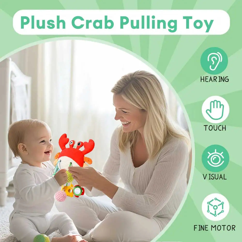Silicone Crab Pull String Baby Teething Toy, Enhances Color Recognition, Hand-Eye Coordination, and Motor Skill, Birthday Gift