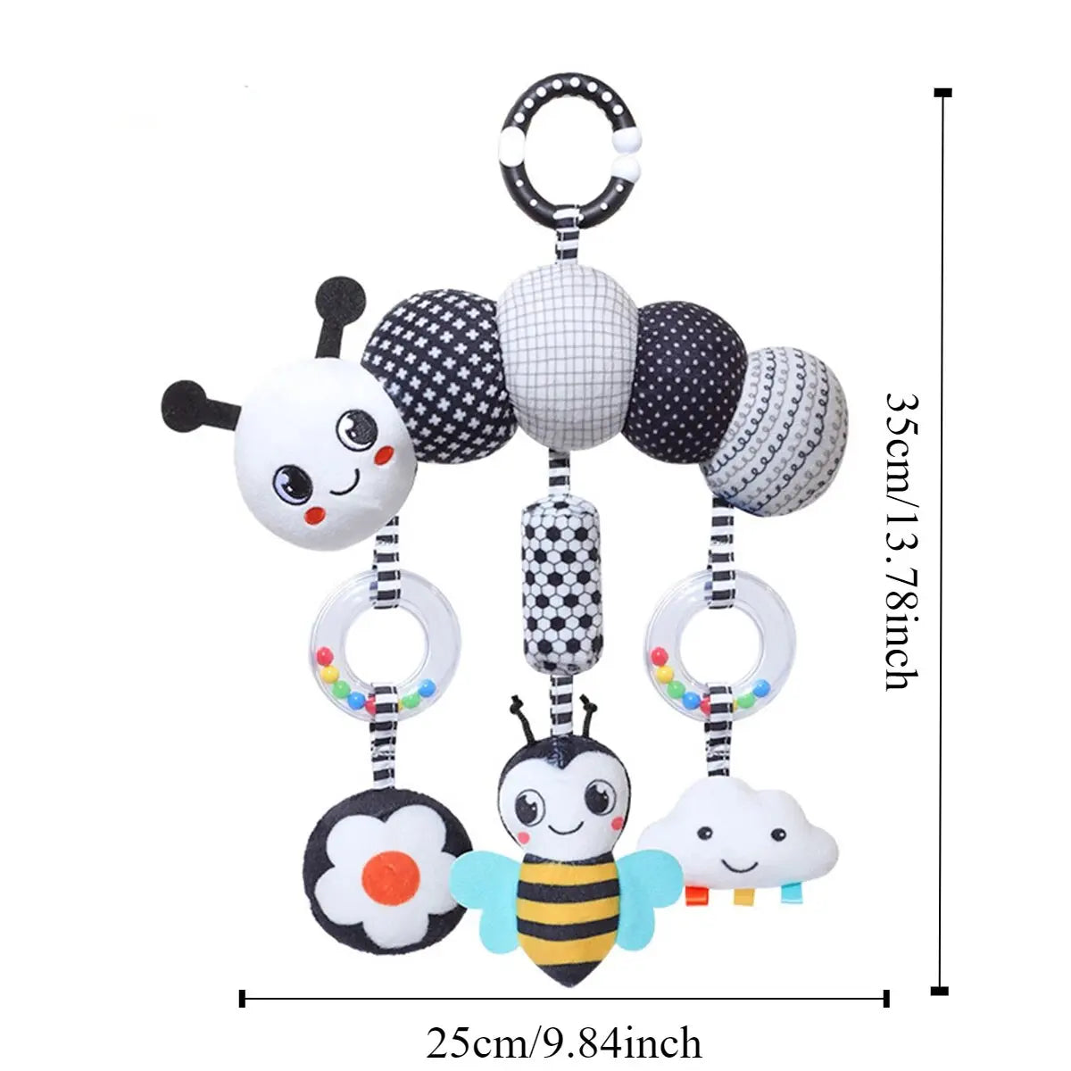 New Baby Carseat Toy Black & White Rattle Hanging Activity Stroller Toy for Newborns Boys and Girls Gifts Crocodile Caterpillar