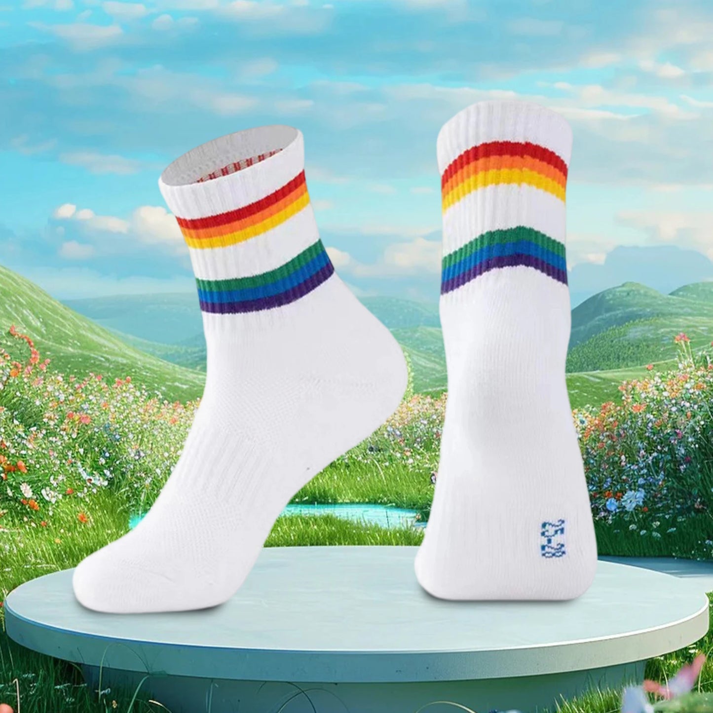 Colorful Compression Socks for Men Women Breathable Moisture-Wicking Athletic Socks with Rainbow Stripes Outdoor Sports Ankle