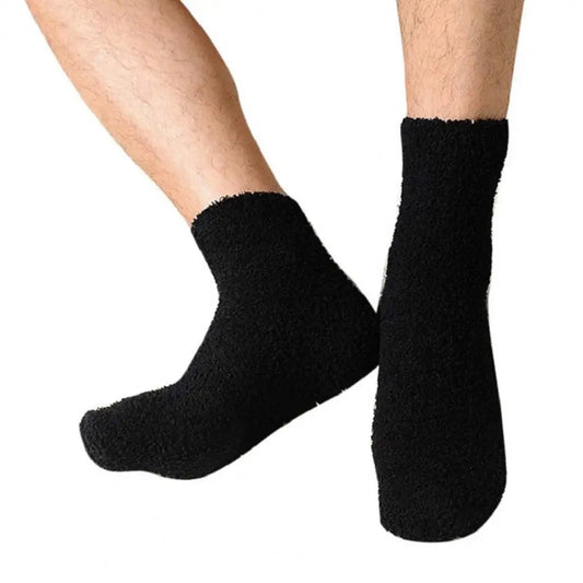 1 Pair Winter Socks Breathable Stretchy Plush Socks Free Size Fluffy Men Crew Socks for Bed Living Room