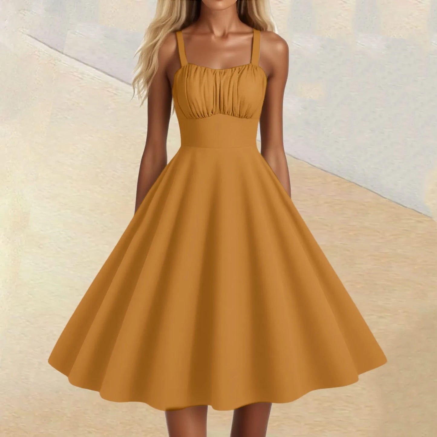 New Women'S Vintage Sleeveless Pleated Patchwork Cute A-Line Hem Solid Dresses Vestidos Mujer Veranoa 2025 Women Clothing