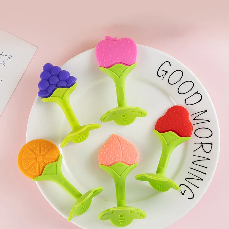 Strawberry, Grape-Shape Soft Silicone Baby Teether, Teething Ring