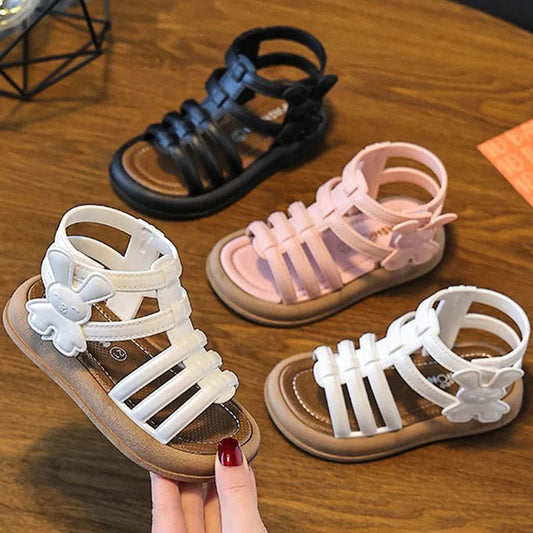 2025 New Children Sandals Girls Kids Roman Sandal Summer Soft Flat Heels High-top Beach Princess Fashion Cartoon Shoes Side Zip