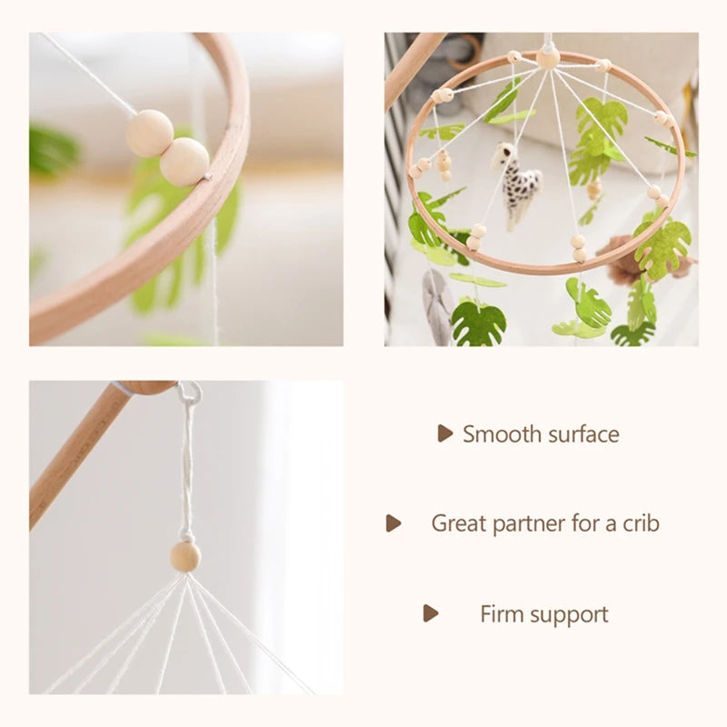 Baby Rattle Wooden Crib Mobile Bed Bell Toys Soft Felt Forest Animal Doll Toy Kid Stroller Comfort Crib Hanging Bracket Toy Gift