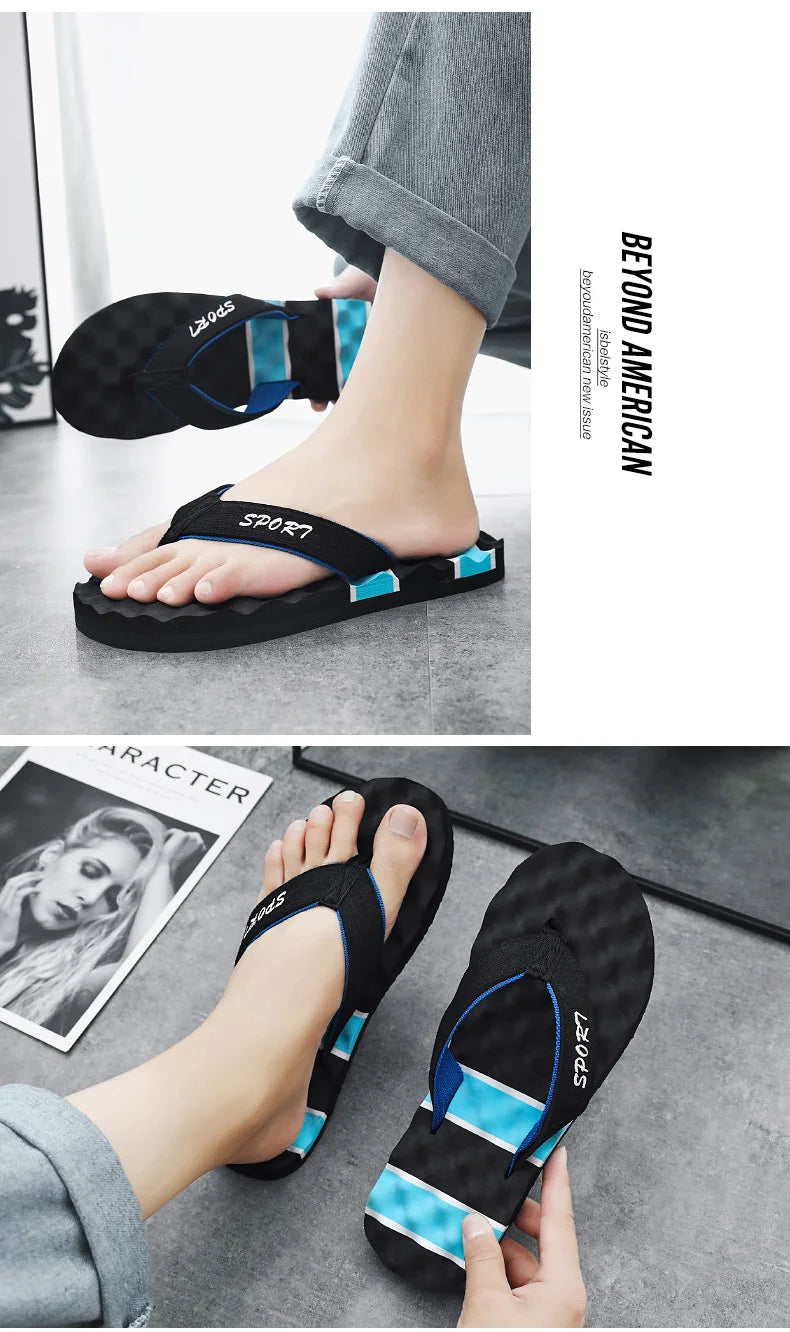 Summer Breathable Men's Flip Flops With Massage Indoor and Outdoor Slippers For Men Beach Sandals Fashionable Contrasting Slides