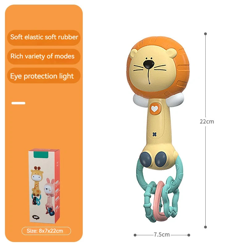 Baby Musical Rattle Toy-Light-Up Teether & Sensory Chew, BPA-Free Soft Rubber, Baby Shower & 1st Birthday Gift for 6-18 Months