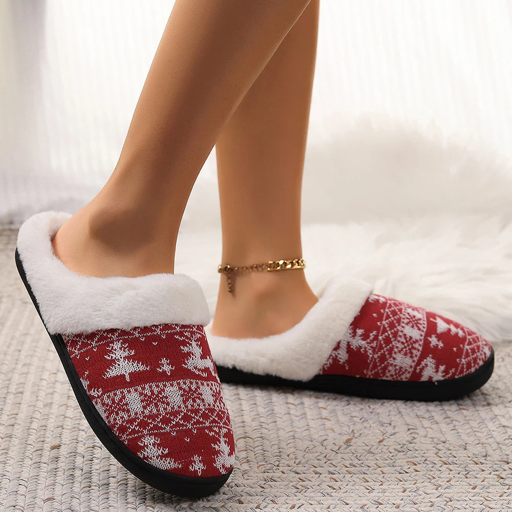 Christmas Plush Indoor Slippers Non-Slip Cute Bedroom Slides Soft Fluffy Cartoon Slippers House Slippers for Men Women