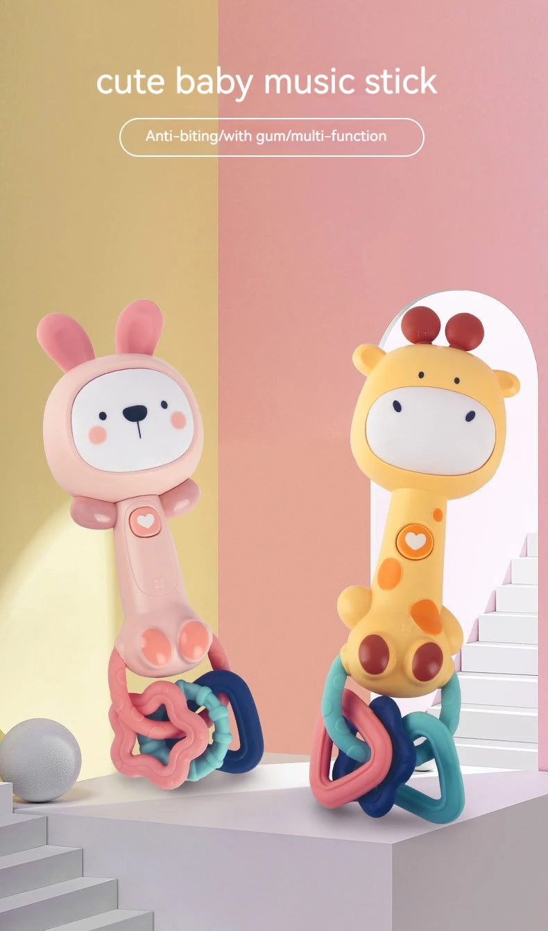 Baby Musical Rattle Toy-Light-Up Teether & Sensory Chew, BPA-Free Soft Rubber, Baby Shower & 1st Birthday Gift for 6-18 Months