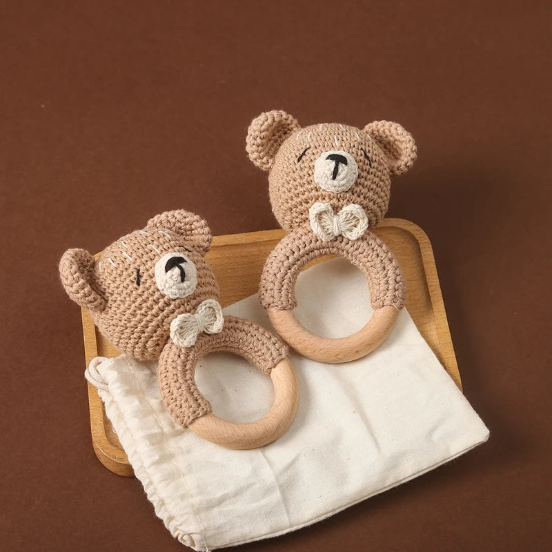 Baby Rattle Bear Crochet Animal Cartoon Music Rattle Toys for Baby Kawaii Teether Rattle Baby Toy 0 12 Months Montessori Toys