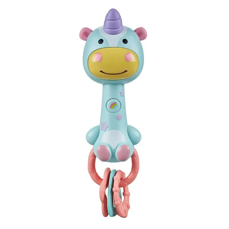 Baby Musical Rattle Toy-Light-Up Teether & Sensory Chew, BPA-Free Soft Rubber, Baby Shower & 1st Birthday Gift for 6-18 Months