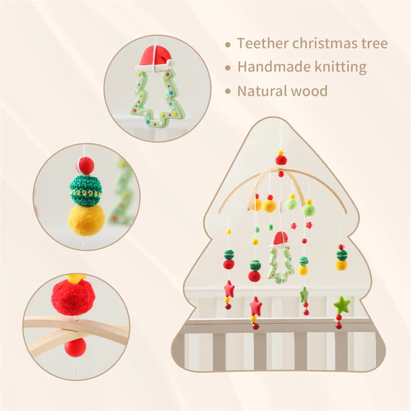 Baby Rattle Wooden Crib Mobile Bed Bell Toys Soft Felt Forest Animal Doll Toy Kid Stroller Comfort Crib Hanging Bracket Toy Gift