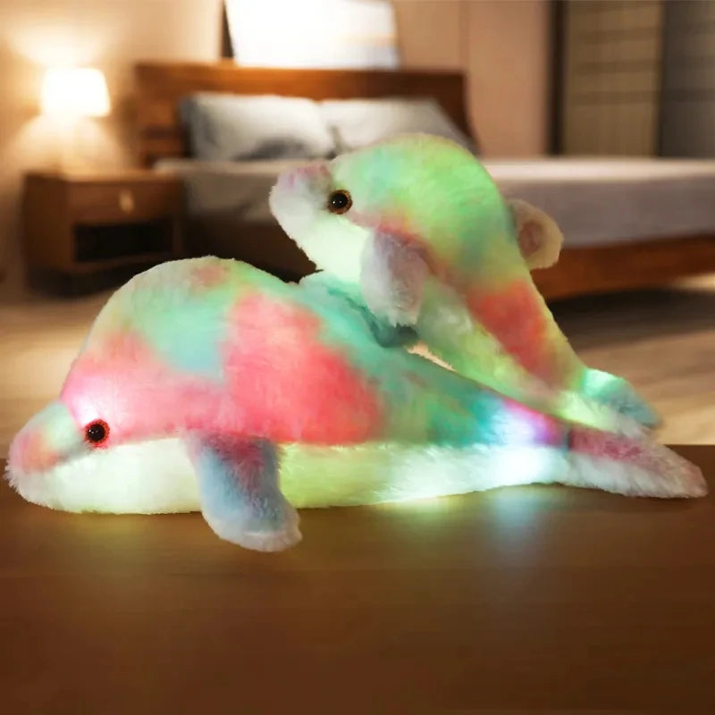 30CM Creative Toy Luminous Pillow Soft Stuffed Plush Glowing Colorful Dolphin Cushion Led Light Toy Gift For Kids Children Girls