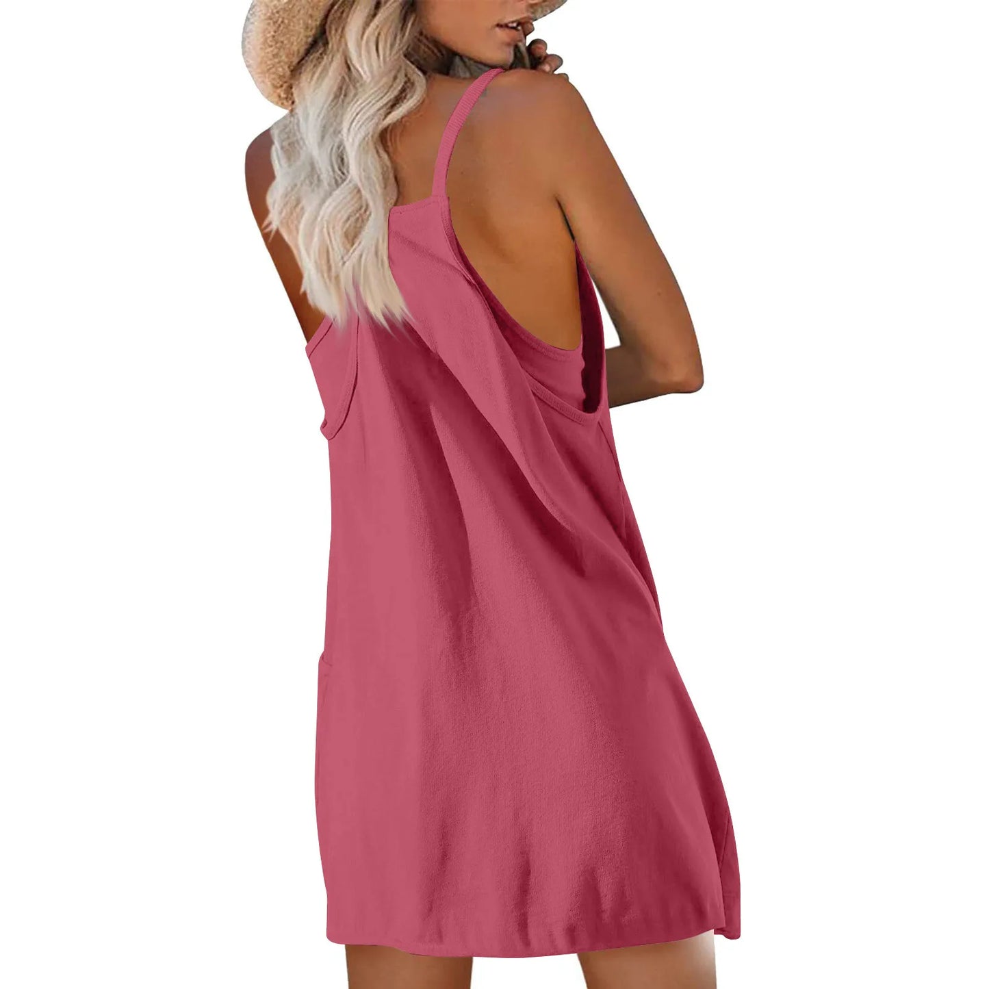 Sport Mini Dress For Women Summer Sleeveless Dress Casual Short Sundress Female Workout Tennis Athletic Onesie With Pockets