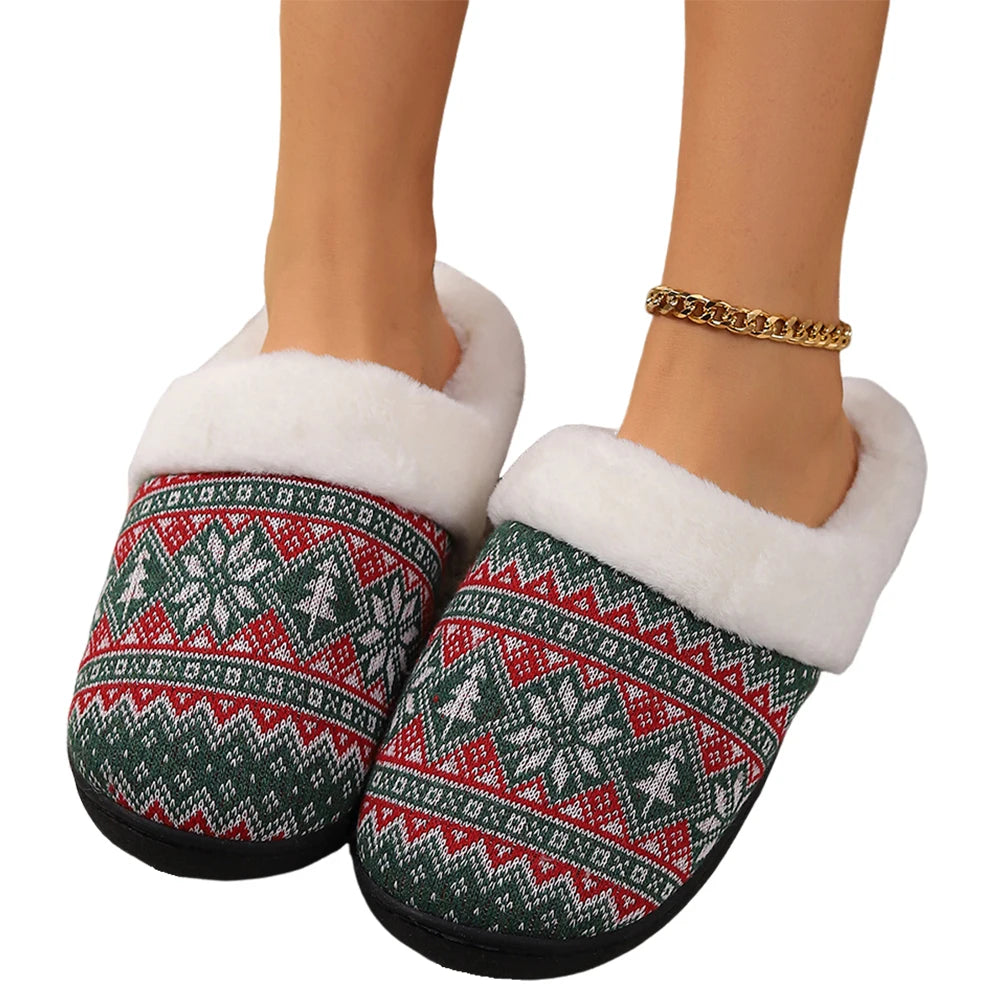 Christmas Plush Indoor Slippers Non-Slip Cute Bedroom Slides Soft Fluffy Cartoon Slippers House Slippers for Men Women