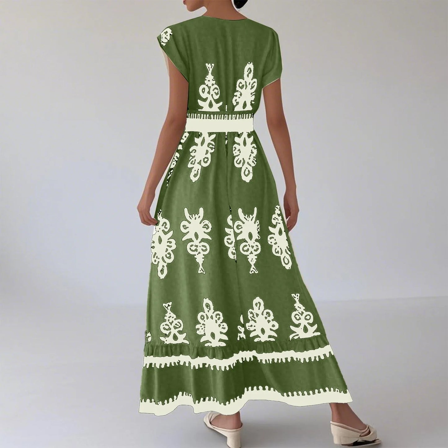 Fashion Sleeveless Maxi Boho Dress Women 2025 Summer Print Waist Bohemian Elegant Short Sleeve Dresses For Women Robe Femme