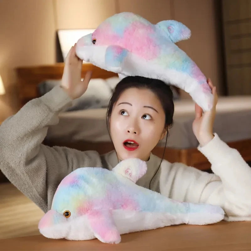 30CM Creative Toy Luminous Pillow Soft Stuffed Plush Glowing Colorful Dolphin Cushion Led Light Toy Gift For Kids Children Girls