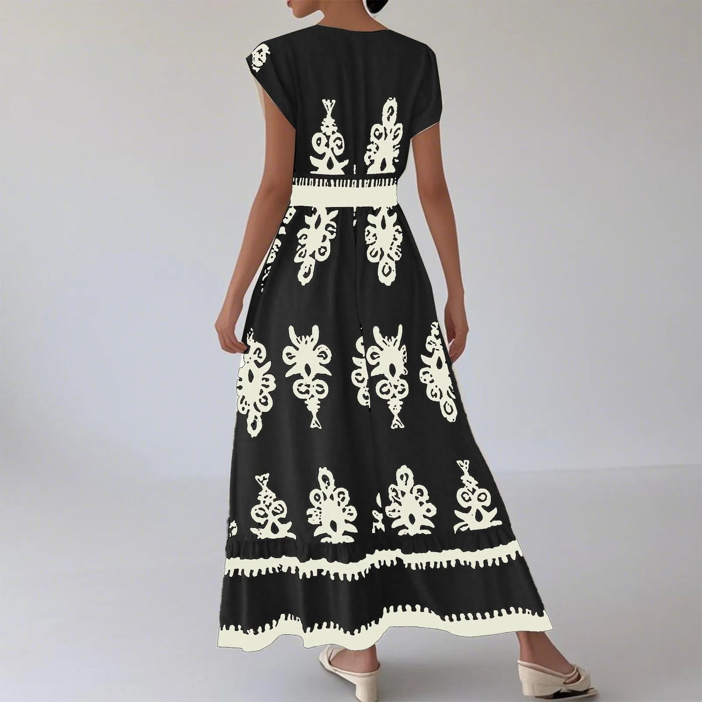 Fashion Sleeveless Maxi Boho Dress Women 2025 Summer Print Waist Bohemian Elegant Short Sleeve Dresses For Women Robe Femme