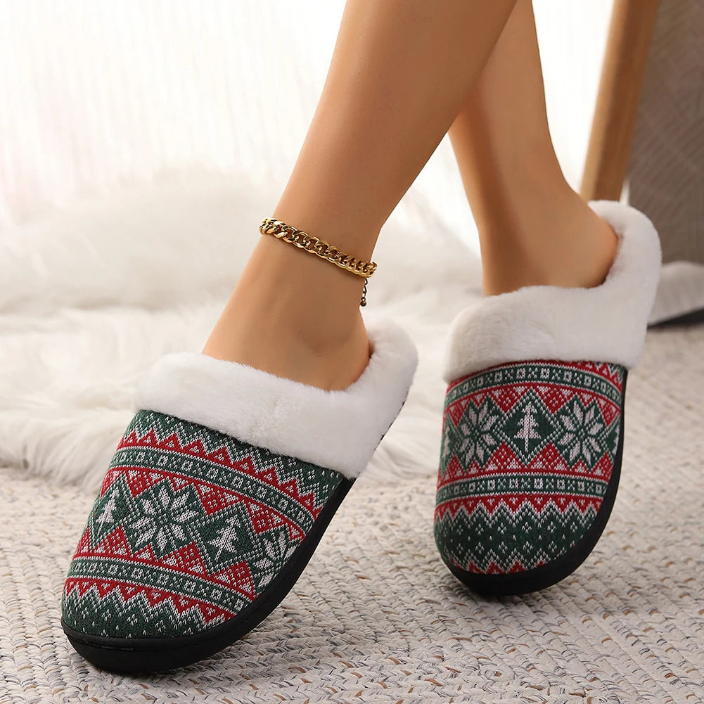 Christmas Plush Indoor Slippers Non-Slip Cute Bedroom Slides Soft Fluffy Cartoon Slippers House Slippers for Men Women