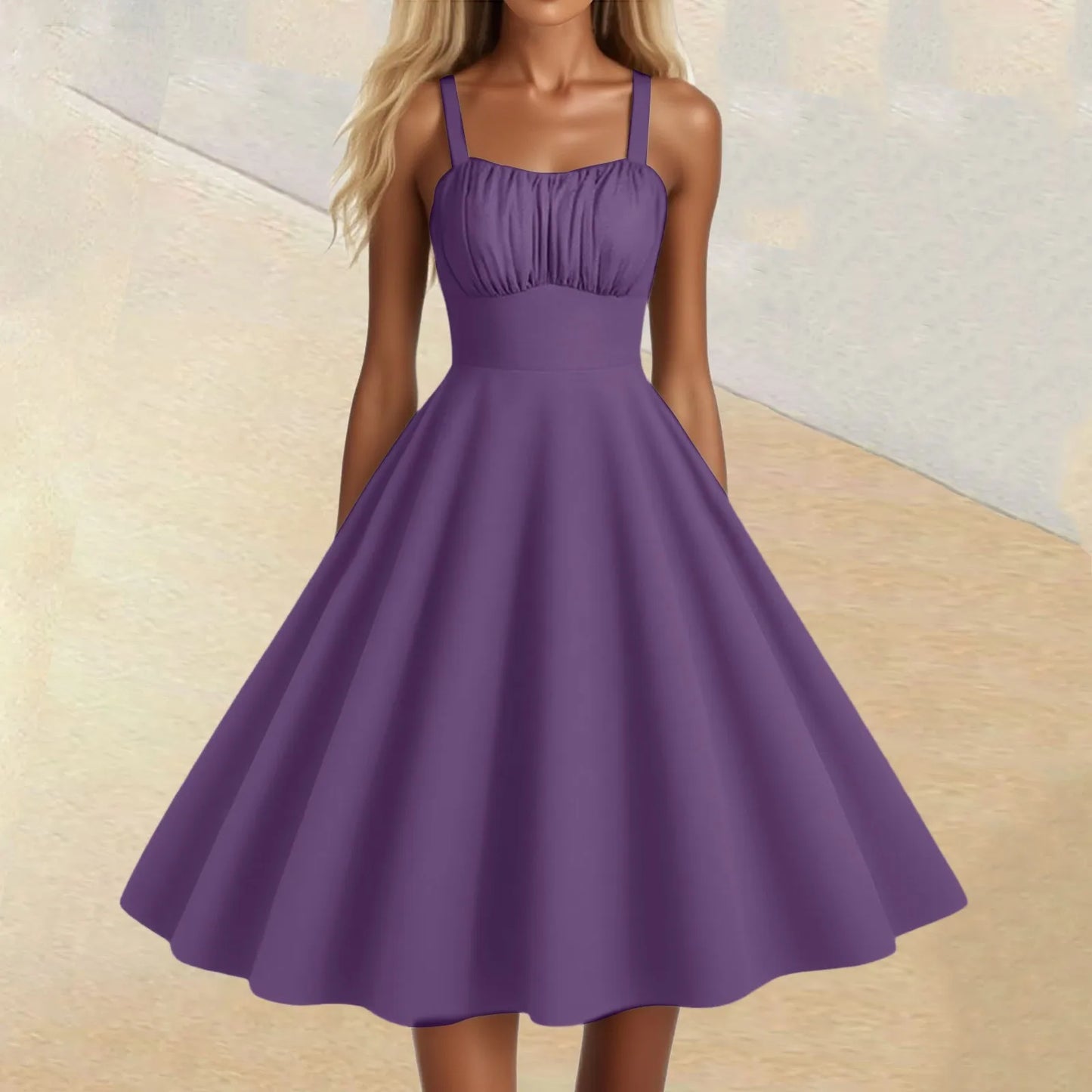 New Women'S Vintage Sleeveless Pleated Patchwork Cute A-Line Hem Solid Dresses Vestidos Mujer Veranoa 2025 Women Clothing