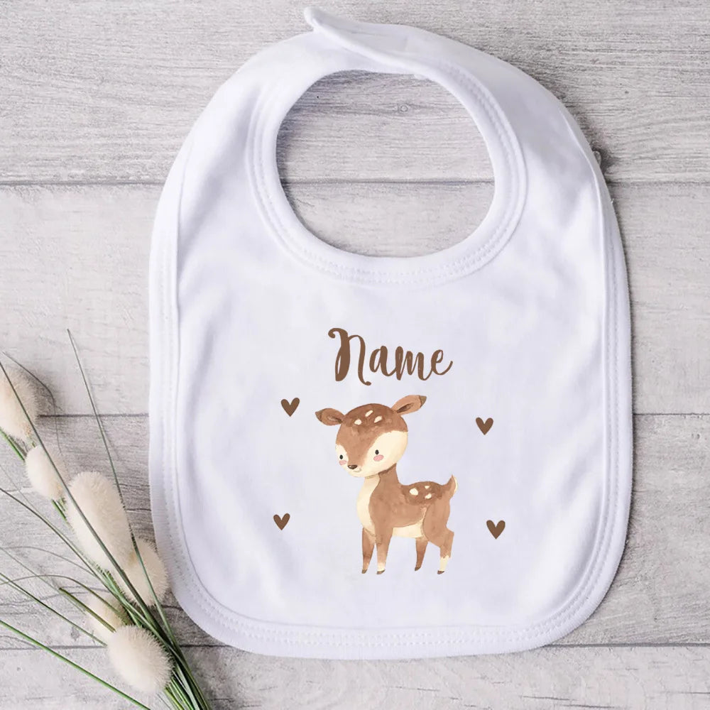 Personalised Animal with Name Baby Bib Girl Boy Cotton Bibs Custom Newborn Saliva Towel Infant Bib Baptism Baby Shower Gift