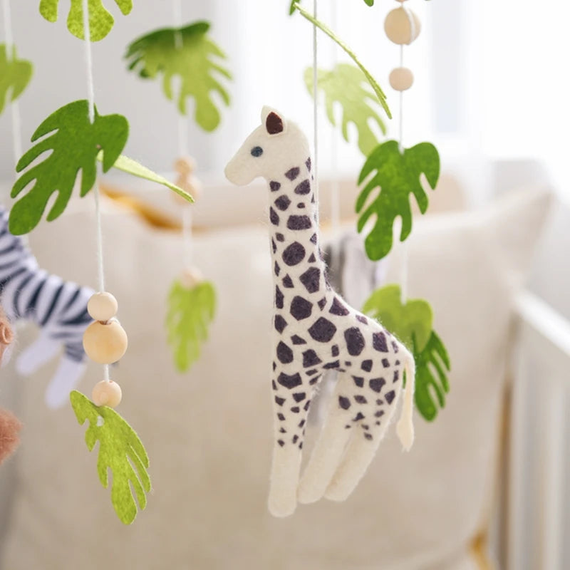 Baby Rattle Wooden Crib Mobile Bed Bell Toys Soft Felt Forest Animal Doll Toy Kid Stroller Comfort Crib Hanging Bracket Toy Gift