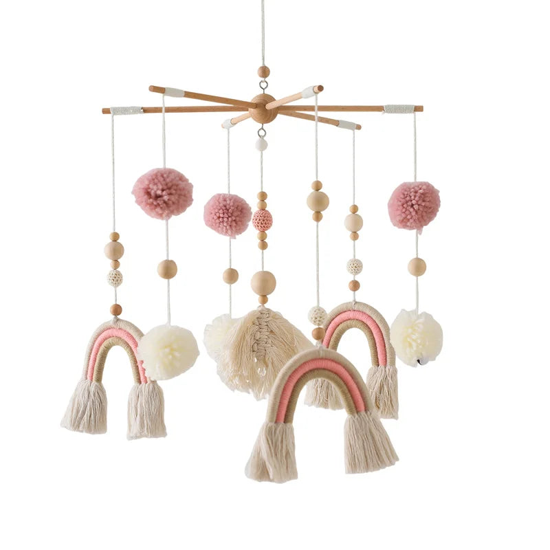 Baby Rattle Wooden Crib Mobile Bed Bell Toys Soft Felt Forest Animal Doll Toy Kid Stroller Comfort Crib Hanging Bracket Toy Gift